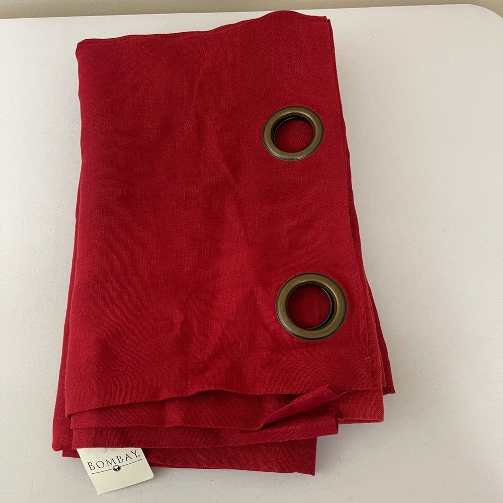 Bombay Bath 100% Linen Shower Curtain Panel Red Grommets VTG‎
